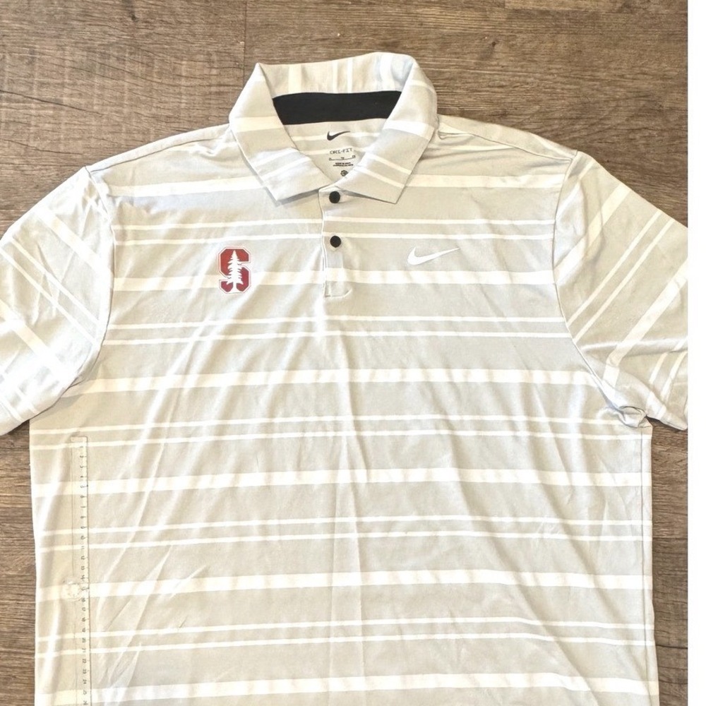 Nike Stanford University Cardinal Dri-FIT Striped Polo Shirt Mens XL Grey White